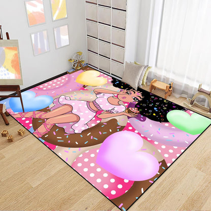 Black Girl Area Rug for Bedroom African Black Girls Floor Rugs for Living Room Playroom Cartoon Art Home Decor Soft Yoga Mats for Women Afro Purple 47" x 31" (2.7 x 3 Feet)