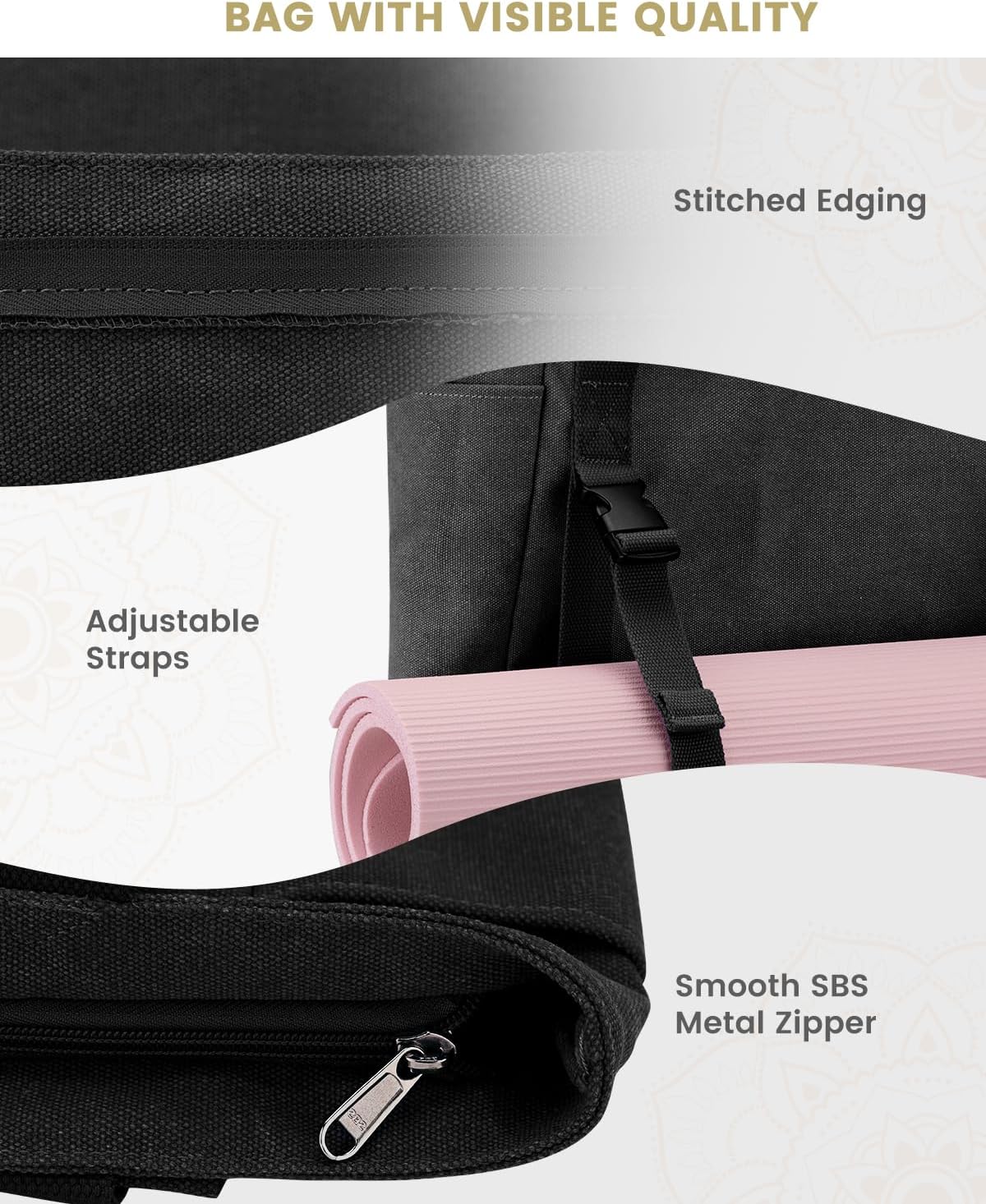Gonex Yoga Mat Bag, Yoga Gym Bag Tote Bag with Multi Pockets For Women Men, Canvas Yoga Mat Carrier Take in Out Mat Easily For Pilates Travel Workout Office