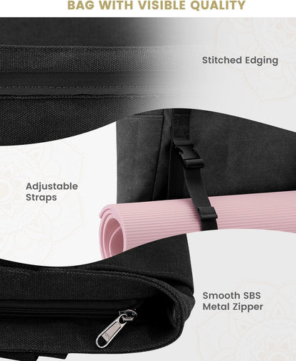 Gonex Yoga Mat Bag, Yoga Gym Bag Tote Bag with Multi Pockets For Women Men, Canvas Yoga Mat Carrier Take in Out Mat Easily For Pilates Travel Workout Office