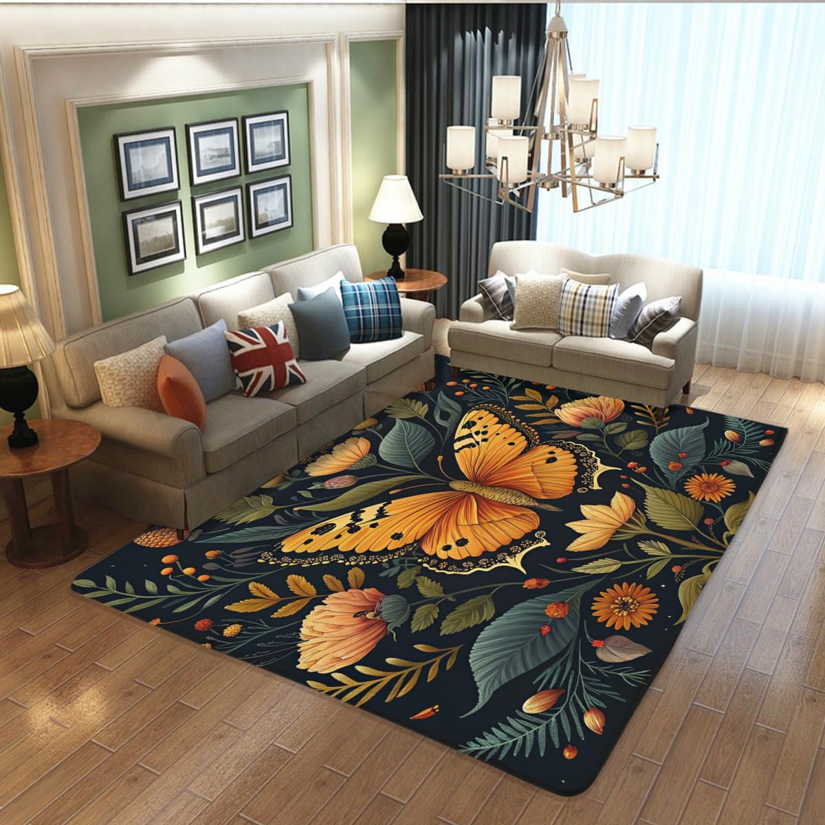 Butterfly Carpet Area Rug - Lovely Butterflies Printed Carpets for Kids Butterfly Theme Living Room Indoor Bedroom Decor Soft Polyester Yoga Mat 2'x3'