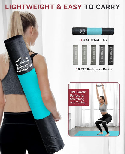 HAPBEAR Large Yoga Mat - 72"x36"x6mm (1/4 inch), Extra Wide Non-Slip Exercise Mat for Home Workout, Yoga, Pilates & Stretching, Durable & Eco-Friendly, Includes Bonus Resistance Bands & Carry Bag