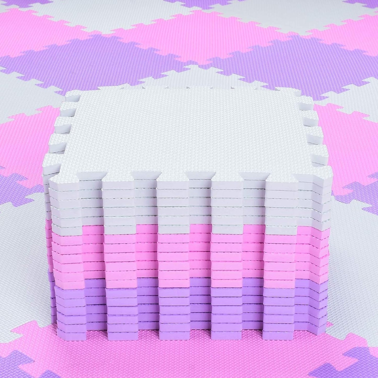 qqpp EVA Rubber 18 Tiles Interlocking Puzzle Foam Floor Mats - Baby Play Mat for Playing | Exercise Mat for Home Workout. White, Pink, Gray. QC-ACLb18N
