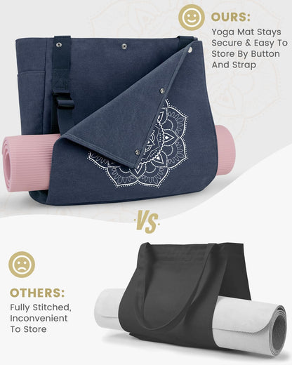 Gonex Yoga Mat Bag, Yoga Gym Bag Tote Bag with Multi Pockets For Women Men, Canvas Yoga Mat Carrier Take in Out Mat Easily For Pilates Travel Workout Office