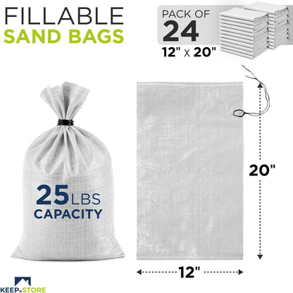 Heavy Duty Sand Bags Pack of 3, White Empty Sandbags with Built-In Ties, Woven Polypropylene UV Protection 1600 Hours, Fillable Sand Bags for Flood Control, Weight, 10x14 inches, 15 Pounds Volume