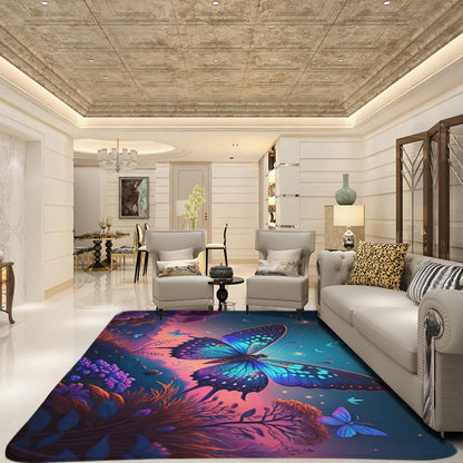 Butterfly Carpet Area Rug - Lovely Butterflies Printed Carpets for Kids Butterfly Theme Living Room Indoor Bedroom Decor Soft Polyester Yoga Mat 2'x3'