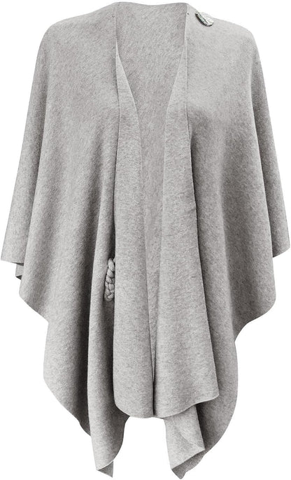 PULI Womens Large Cross Front Poncho Sweater Wrap Topper Knitted Elegant Shawls Cape for Fall Winter