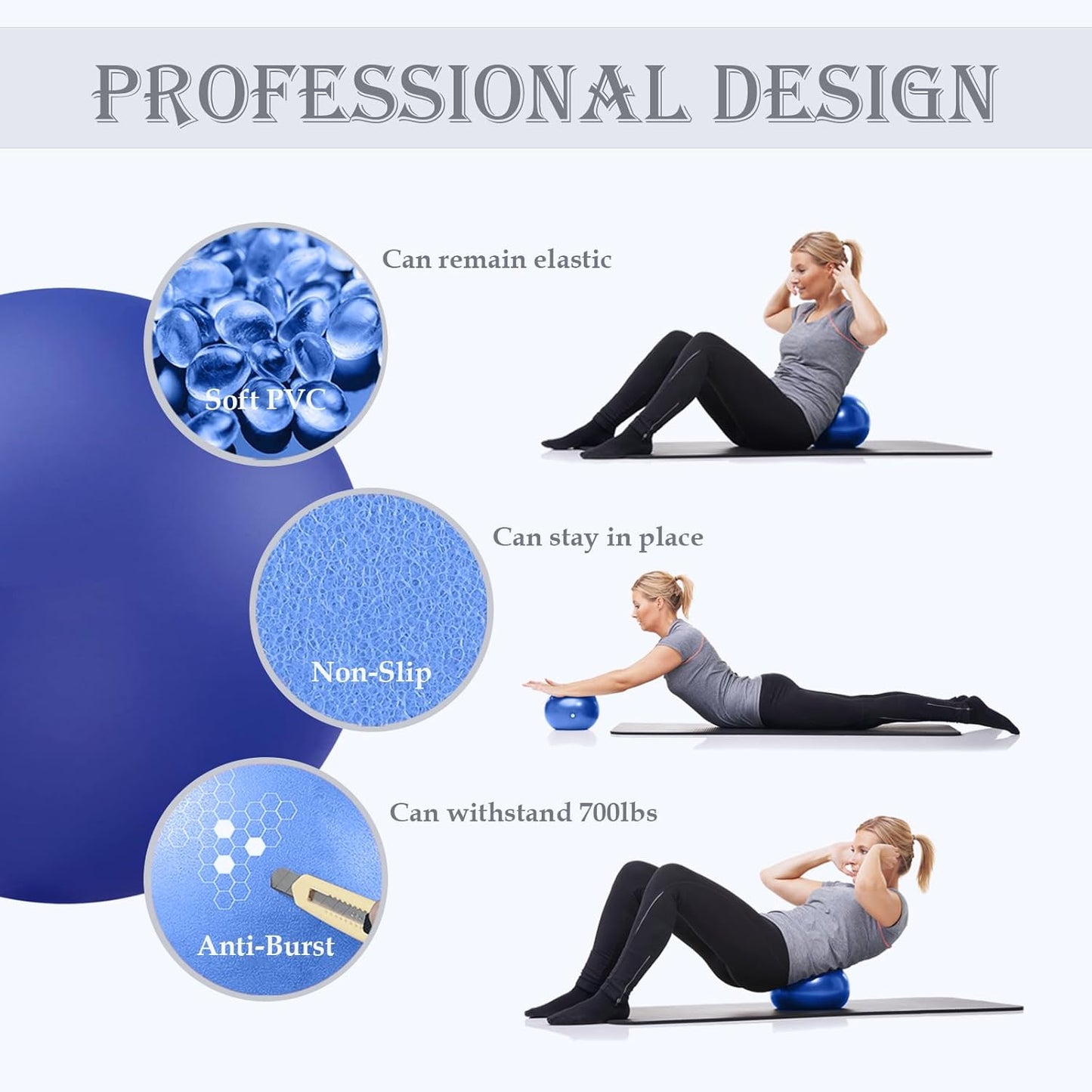 PL-0003 Soft Exercise Ball, Anti-Burst Yoga Ball Chair Supports 2200lbs PL-0003