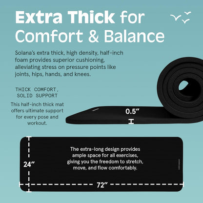 Retrospec Solana Yoga Mat Thick 1/2in Non-Slip Workout Mat with Nylon Strap - 72x24in Exercise Mat for Pilates, Stretching & Fitness - BPA Free, Easy Clean