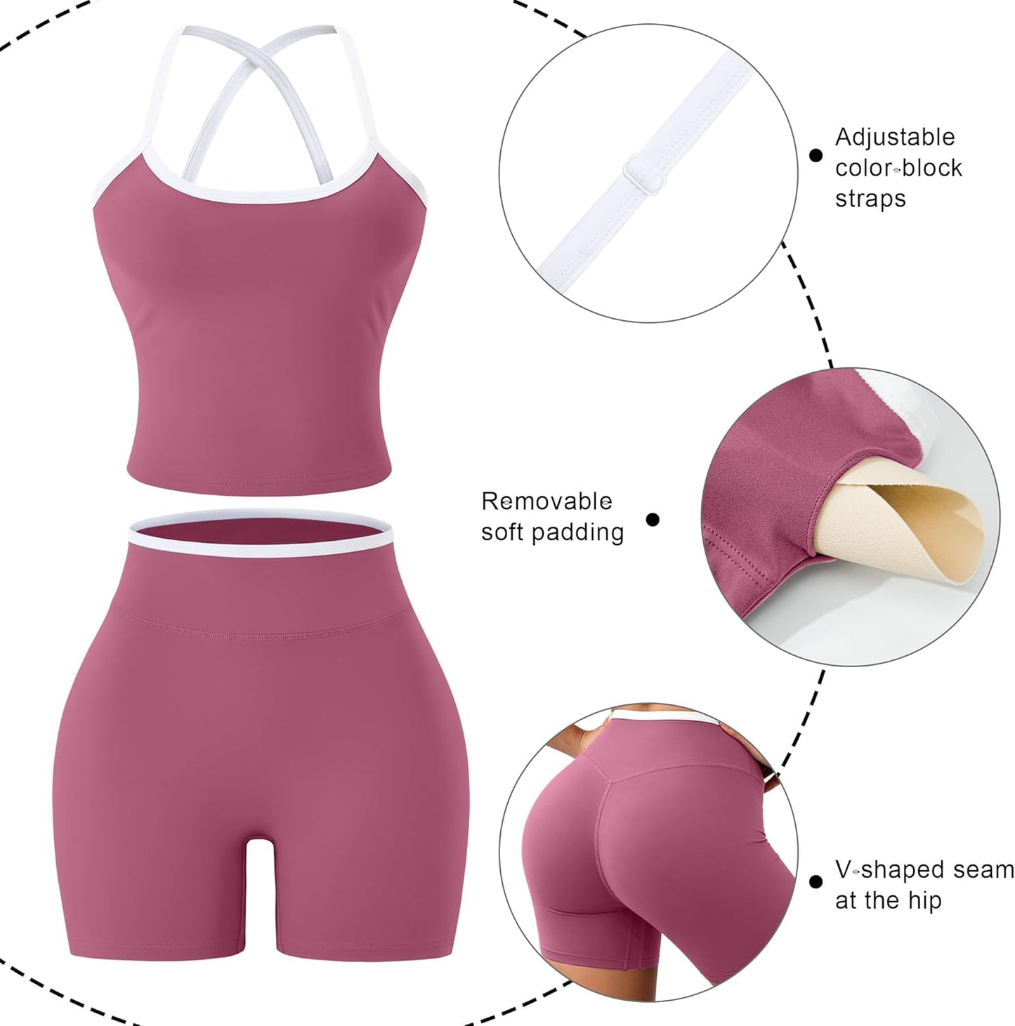 UOUA Womens Workout Set 2 Piece Gym Outfit High Waisted Tummy Control Shorts Halter Padded Sports Bra Tank Athletic Yoga Wear