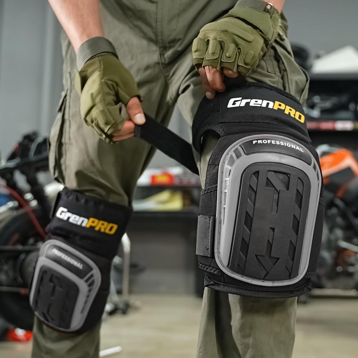 GRENPRO Professional Knee Pads for Work,Heavy Duty Thick Foam Knee Pads Tools, Knee Pad with Soft Gel Cushion for Construction, Work, Flooring, Gardening, Cleaning, Tiling,Gray