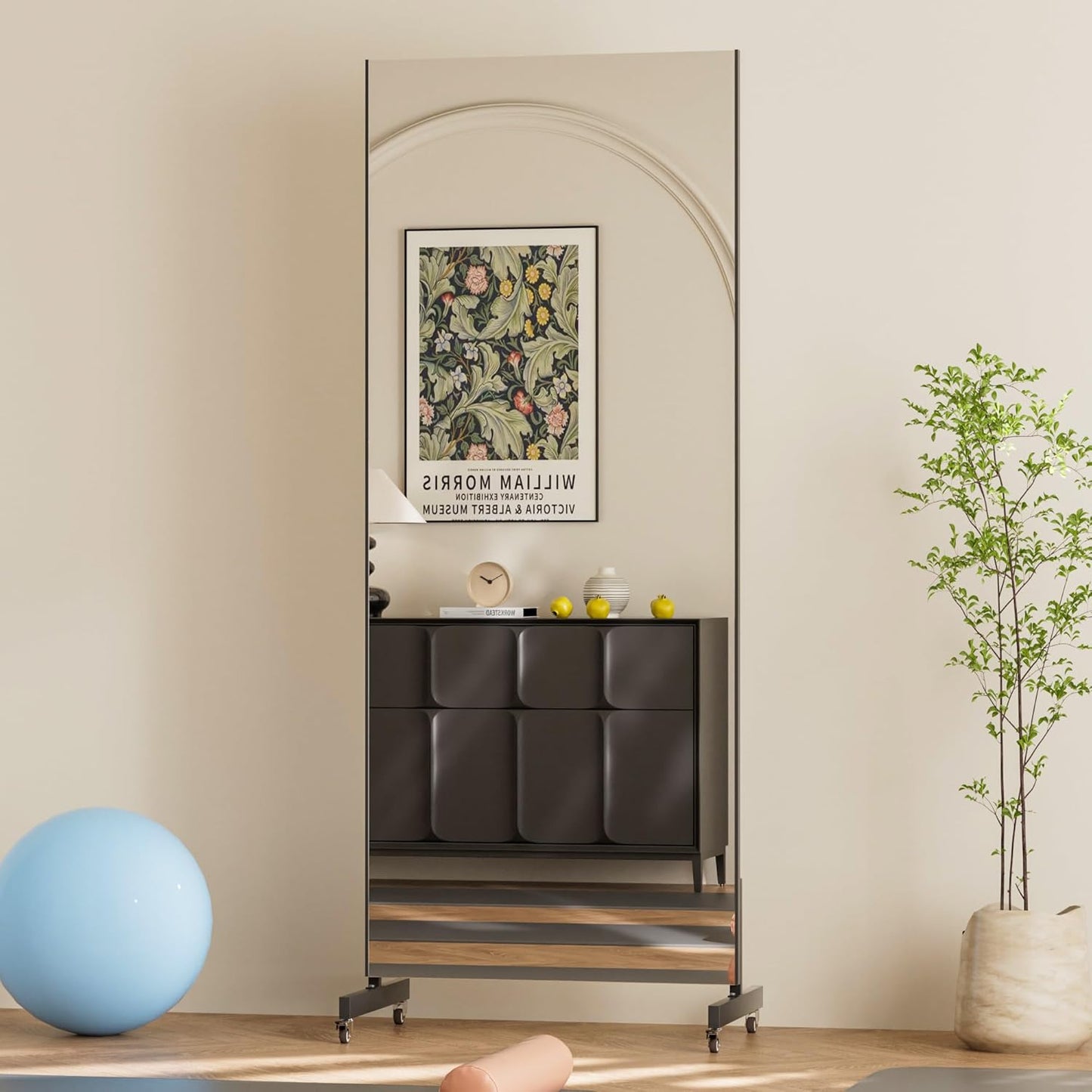 brisafe 67"x24" Ultra-Light Mobile Floor Mirror with 360° Wheels, 0.04mm Shatterproof Nano Film for Home Gym/Yoga/Dance Studio & Commercial Use | 60% Insurance Savings | Black