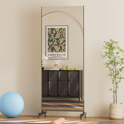 brisafe 67"x24" Ultra-Light Mobile Floor Mirror with 360° Wheels, 0.04mm Shatterproof Nano Film for Home Gym/Yoga/Dance Studio & Commercial Use | 60% Insurance Savings | Black