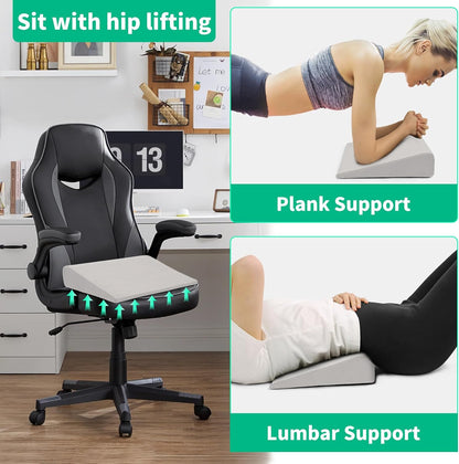 BUYUE Wedge Cushion for Butt Lift Women, Hard-Firm EVA Foam for Lift HIPS Up Fitness Training, Plank Position Mat, Non-Slip Chair Seat Pad, 15.7"x 12.5", Black
