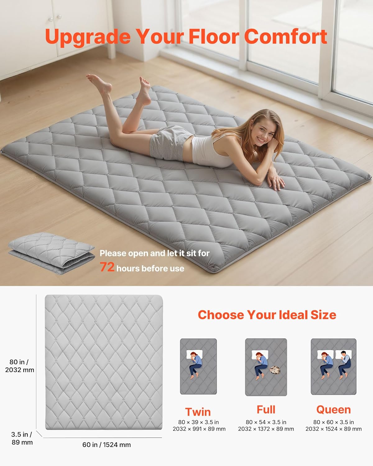 VEVOR Japanese Floor Mattress, Futon Mattress, 100% High Density Comfortable Foam, Foldable Tatami Mat with Storage Bag, Sleeping Pad for Camping Dormitory Yoga