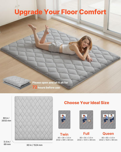 VEVOR Japanese Floor Mattress, Futon Mattress, 100% High Density Comfortable Foam, Foldable Tatami Mat with Storage Bag, Sleeping Pad for Camping Dormitory Yoga