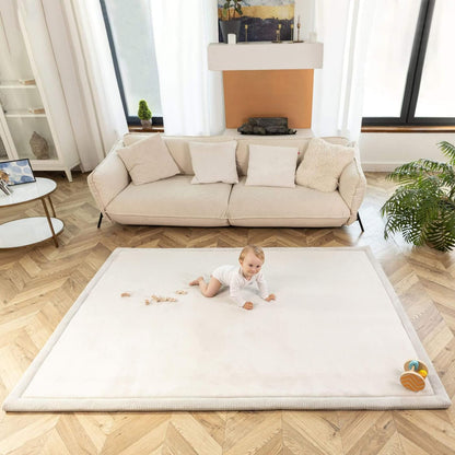 Hakuna Matte CloudSoft Mat for Floor 60" x 80" Beige – Coral Velvet Memory Foam Rug – Non-Slip, Water-Resistant