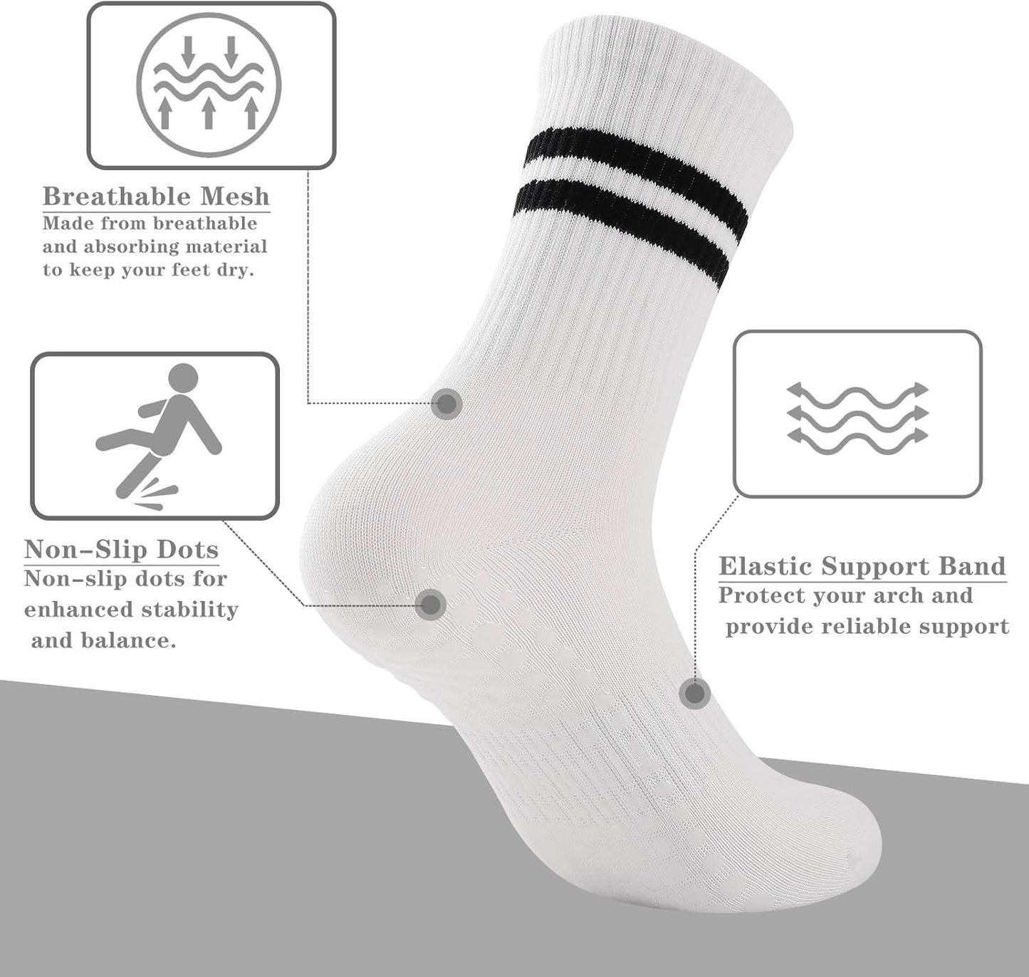 loudashuaiqi Grip Pilates Socks Non Slip Athletic Yoga Socks with Grips for Women Grippy socks for Hospital Workout Barre