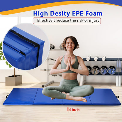 Gymnastics Tumbling Mat Portable Gymnastics Mat Foldable Tumbling Mat 2ft W 6ft L/4ft W 6ft L/4ft W 8ft L/4ft W 10ft Exercise Mat Yoga Mat with Carrying Handles for Yoga Gymnastics