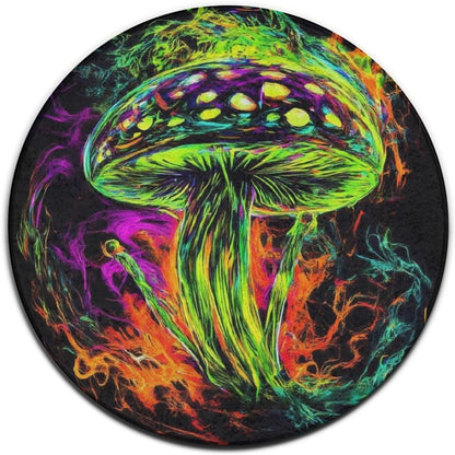 Machine Washable Modern Round Area Rug, Room Sofa Yoga Soft Round Carpet, Home Decor Non Slip Kitchen Office Circle Rug Trippy Rainbow Mushroom Tie Dye Art, 60inch