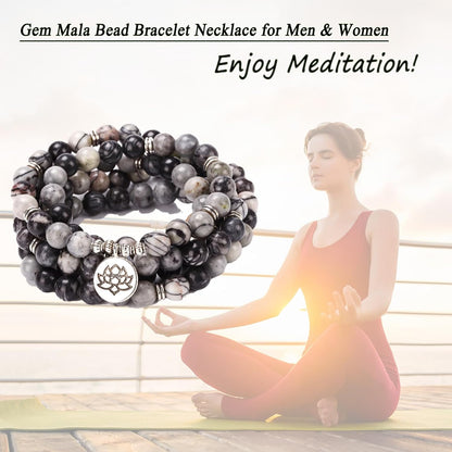 Mala Bead Strand Bracelet, 108 Buddhist Prayer Beads Yoga Meditation Green Malachite Beads Necklace Women man