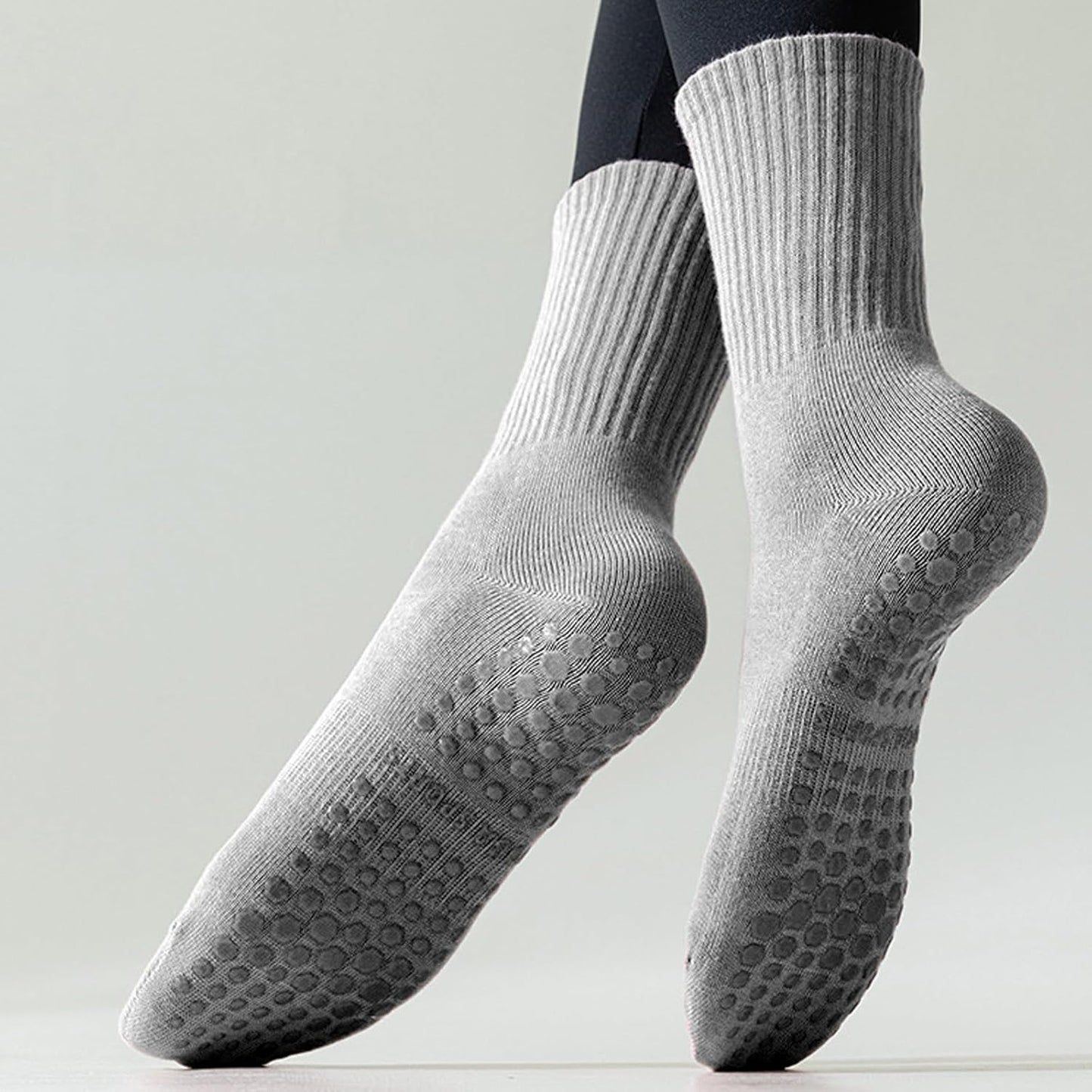 Tergy 8 Pairs Long Yoga Socks with Grip for Women Anti Skid Gripper Socks No Slip Socks for Pilates, Barre, Dance,Yoga