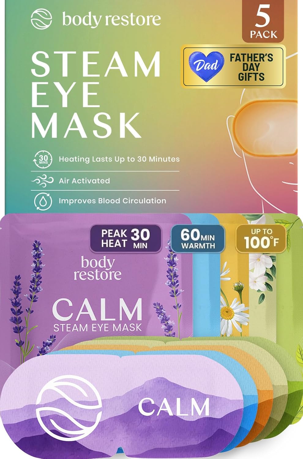 Body Restore Heated Eye Mask for Dry Eyes 30 Pack – Fathers Day Gift for Dad, Birthday Gifts for Women and Men, Self Heating Warm Compress, Relaxation – Variety