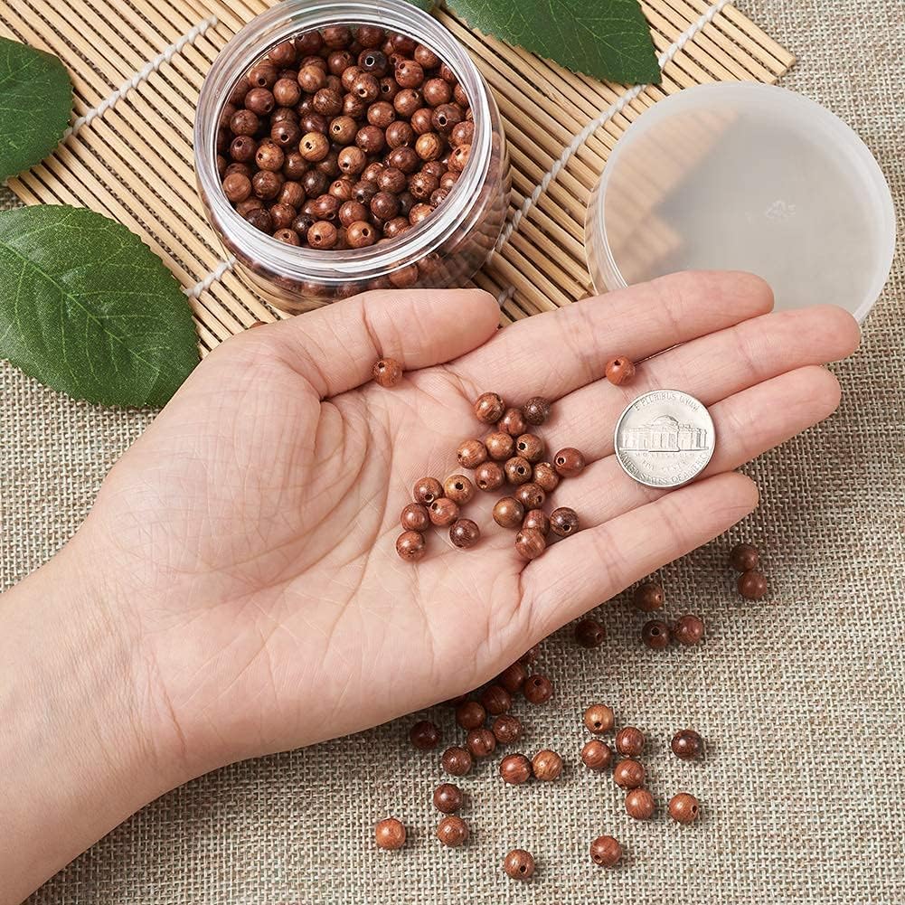 Pandahall 400pcs/box 6mm Natural Round Wood Beads Gorgeous Rosewood Waxed Wooden Beads Loose Spacer with Hole for Mala Buddha Rosary Jewelry Bracelet Necklace Making Supplies Hole: 1.4mm