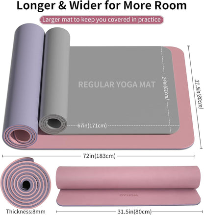 Extra Thick 8mm Yoga Mat, 72"x28" Non Slip Exercise Mat, Reversible 2-Sided Dual Color Premium POE Material, with Carrying Strap for Yoga, Pilates, Home Gym
