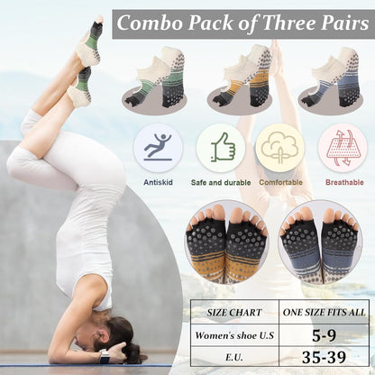Pilates Socks with Grips for Women,Yoga Socks, Non-Slip Yoga Sock with Toe Separators, Pilates Non Slip Sock