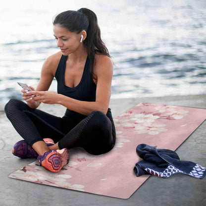 Cherry Blossom Flower Yoga Mat Non-Slip Eco-Friendly Exercise Fitness Mat for Yoga Pilates and Floor Workouts for Women & Men, 71 x 26 in