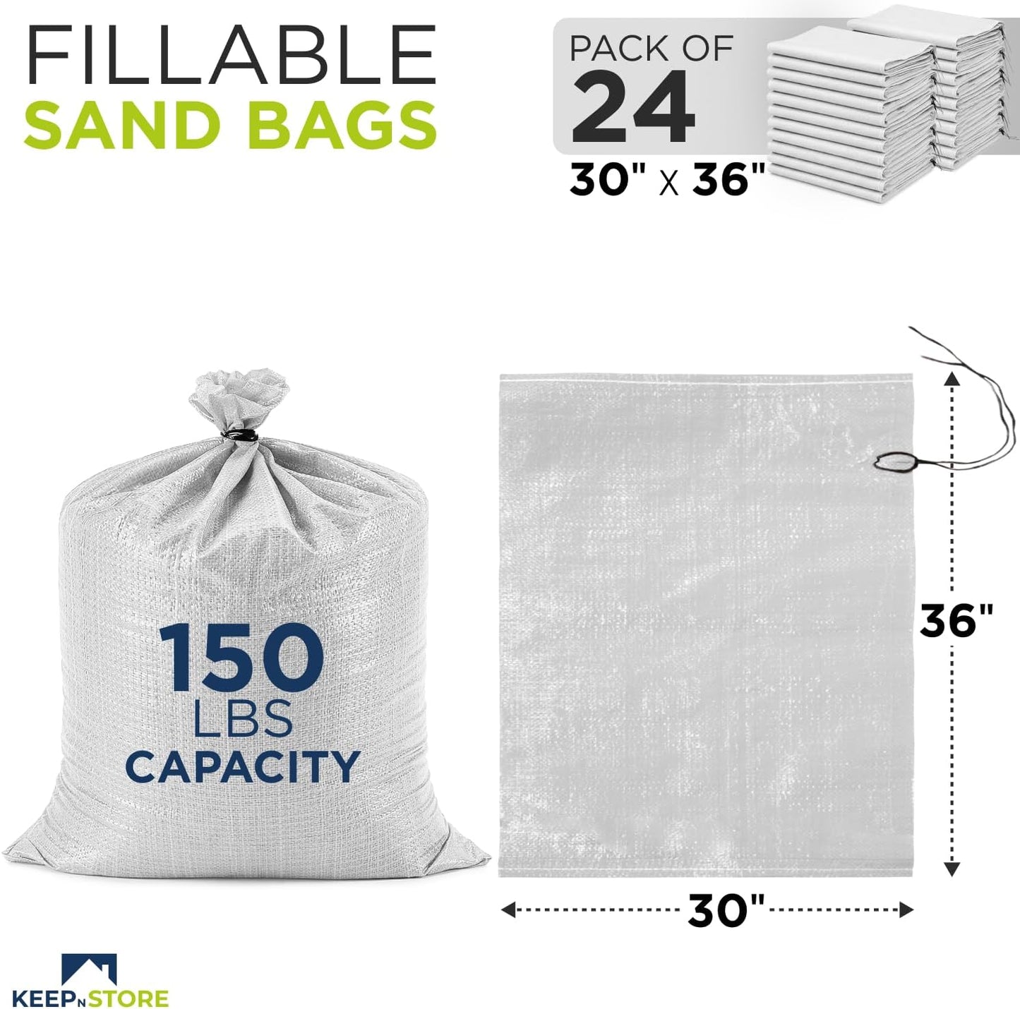 Heavy Duty Sand Bags Pack of 3, White Empty Sandbags with Built-In Ties, Woven Polypropylene UV Protection 1600 Hours, Fillable Sand Bags for Flood Control, Weight, 10x14 inches, 15 Pounds Volume