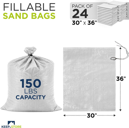 Heavy Duty Sand Bags Pack of 3, White Empty Sandbags with Built-In Ties, Woven Polypropylene UV Protection 1600 Hours, Fillable Sand Bags for Flood Control, Weight, 10x14 inches, 15 Pounds Volume