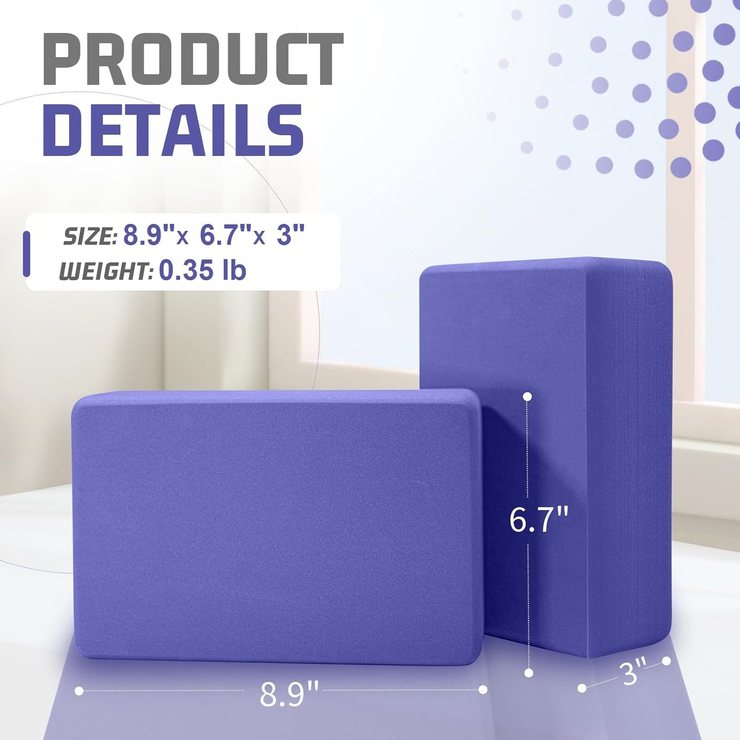Yoga Blocks 2 Pack 3x6x9IN Foam Block Supportive Latex-Free with Rounded Edges, Non-Slip Exercise Blocks for Pilates, Meditation, Balance, Stretching and Deep Poses