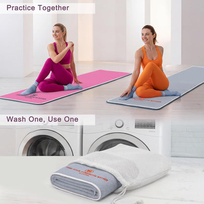 Upgraded Yoga Mat Towel with Bonus Grip Socks Elegant Embroidered Design, 1-Second Sweat Absorption & Non-Slip | Machine Washable Microfiber | Hot Yoga, Pilates | 73''*27.6'' | Orchid Purple
