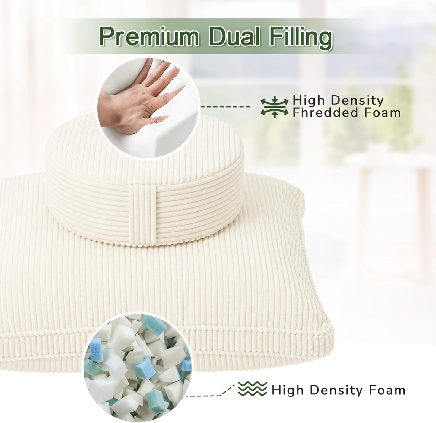Meditation Cushion Set, Large Meditation Pillow with Ergonomic Support Prayer Pad, Modern Zafu & Zabuton Set to Mindfulness, Yoga, Removable Corduroy Cover, Green, 32in