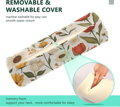 c Neck Roll Pillow Bolster Round Health Memory Foam Long Cervical Cylinder Pillows with Removable Washable Cover for Body Bed Legs Back Yoga - Colors A