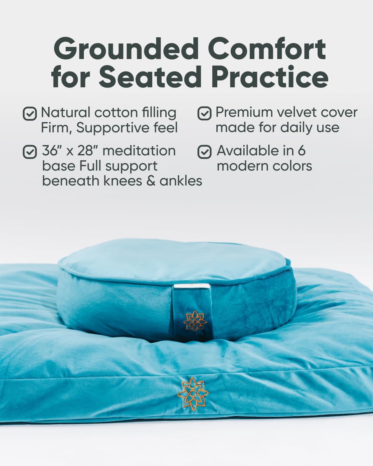 Mindful & Modern Zabuton Meditation Mat - Cotton Filled Yoga and Meditation Pad - Zabuton Meditation Cushion for Kneeling and Sitting Support - Large Rectangular Sitting Floor Pillow for Bench or Zafu