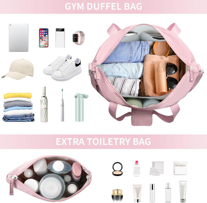 ETRONIK Gym Bag for Women, Personal Item Travel Bag with Shoes Compartment, Weekender Overnight Duffel Bag with Wet Pocket, Carry On Bag for Women, Travel, Gym, Weekend (Beige)