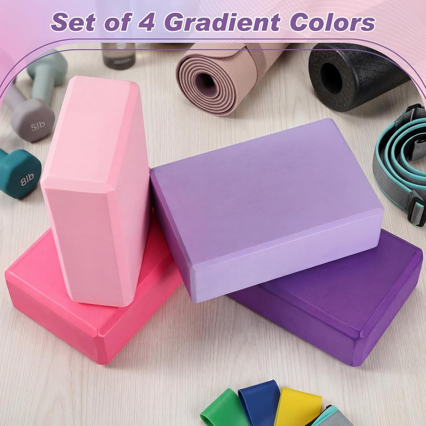 4 Pcs Foam EVA Yoga Blocks Different Color Soft Non Slip Supportive Yoga Bricks Lightweight Gymnastic Blocks Stretching Accessories for Women Pilates Meditation