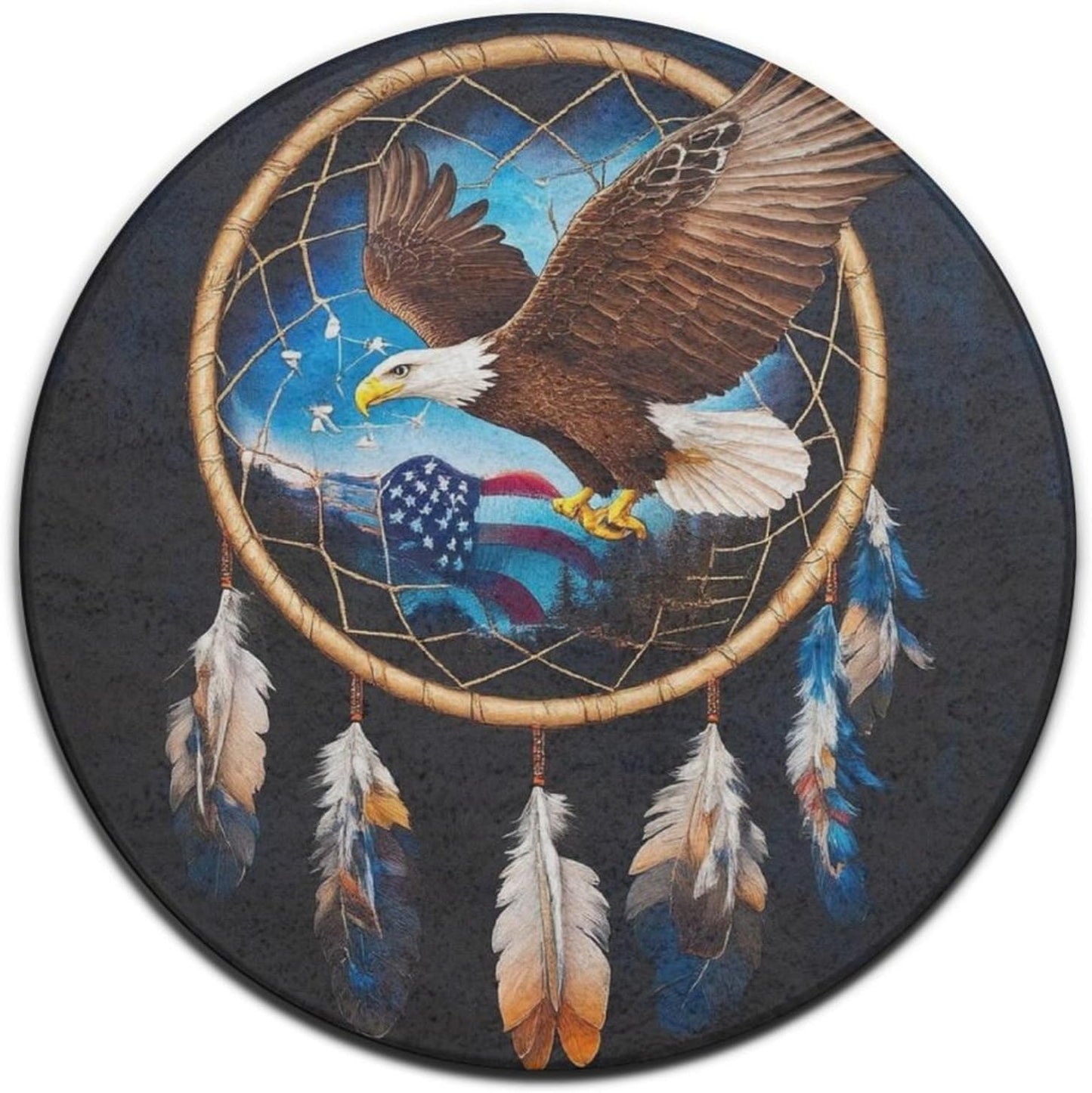 Machine Washable Modern Round Area Rug, Room Sofa Yoga Soft Round Carpet, Home Decor Non Slip Kitchen Office Circle Rug Union Jack Flag UK Mandala Art, 60inch