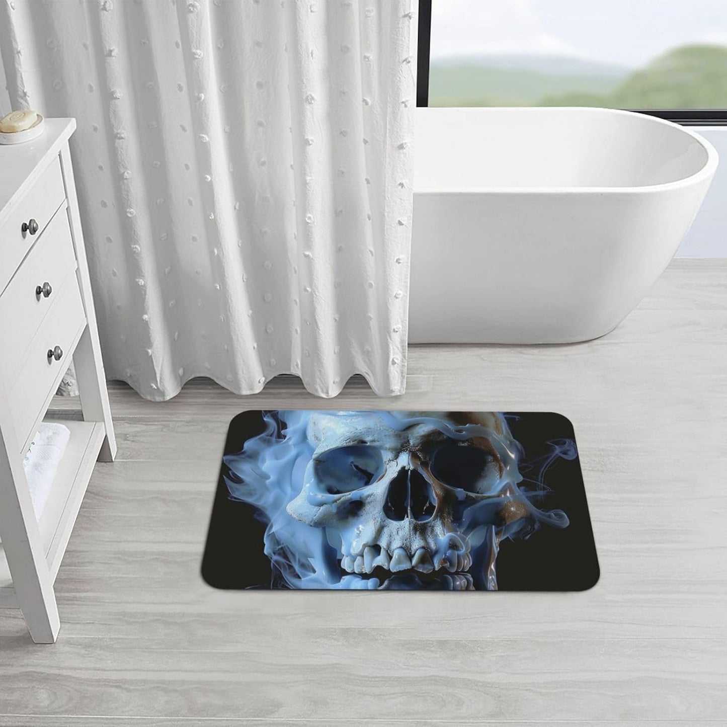 Skull Yoga Printed Rounded Corner Diatomaceous Doormat 31.5x19.7 Inch Bath Mat Rug Non Slip Shower Floor Mat, Absorbent Bathroom Rugs Mat for Anti Slip Shower Mat, Housewarming Gift