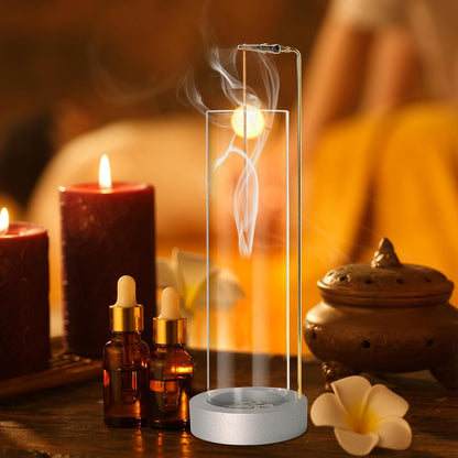 Incense Holder for Sticks, Anti-Ash Flying Incense Burner with 30 Incense Sticks, Detachable Glass Ash Catcher (Wood, Brown)