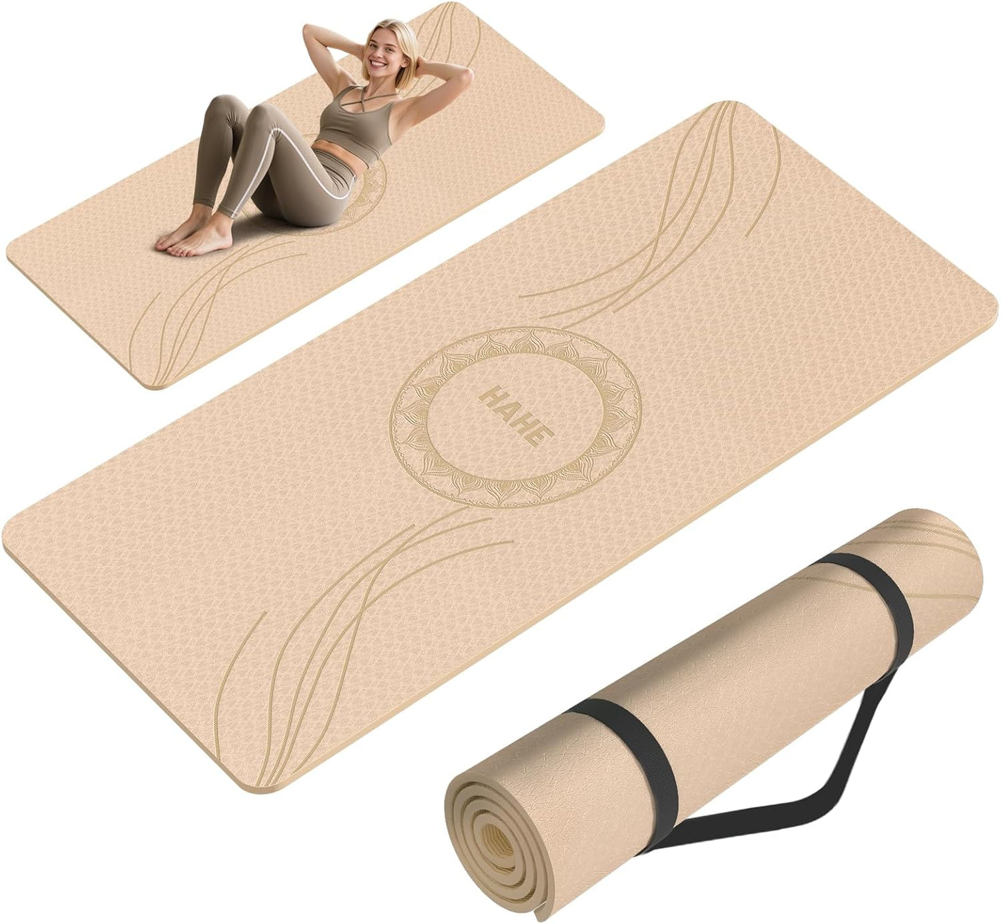 Large Yoga Mat Thick, 76"x32"x0.31"Wide POE Exercise Mat with Non-Slip Surface & Carry Strap, Anti-Tear Workout Mat for Yoga, Pilates, Fitness