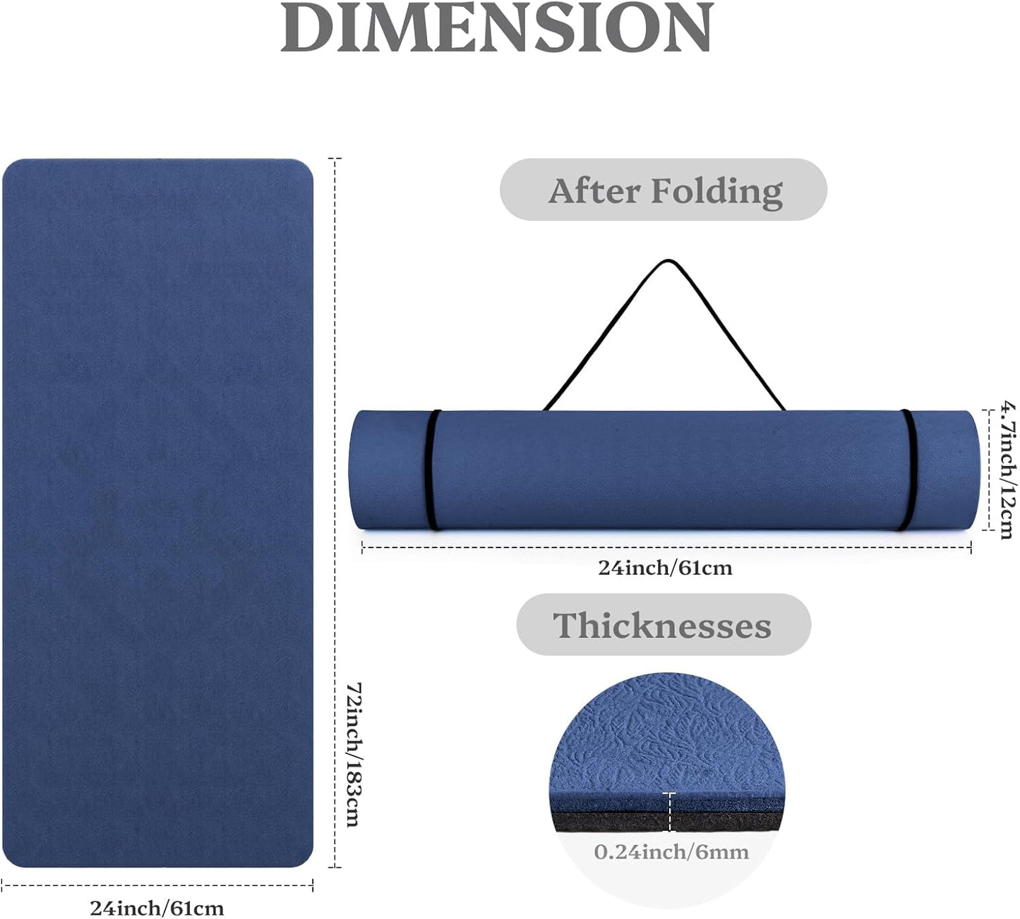 Yoga Mat Non Slip, Pilates Fitness Mats, 72" x 24" Extra Width ＆ Thick, Anti-Tear Exercise Mat with Carrying Strap, Workout Mats for Stretching,Yoga Studio,Gym or Home Workouts