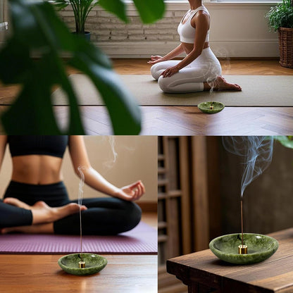 Koville Natural Marble Incense Holder, Incense Holder for Sticks with 9 Holes, Handmade Incense Burner Ash Catcher for Meditation Yoga SPA, Balsam Fir/Palo Santo/Sage/Cone (RoyalBeige)