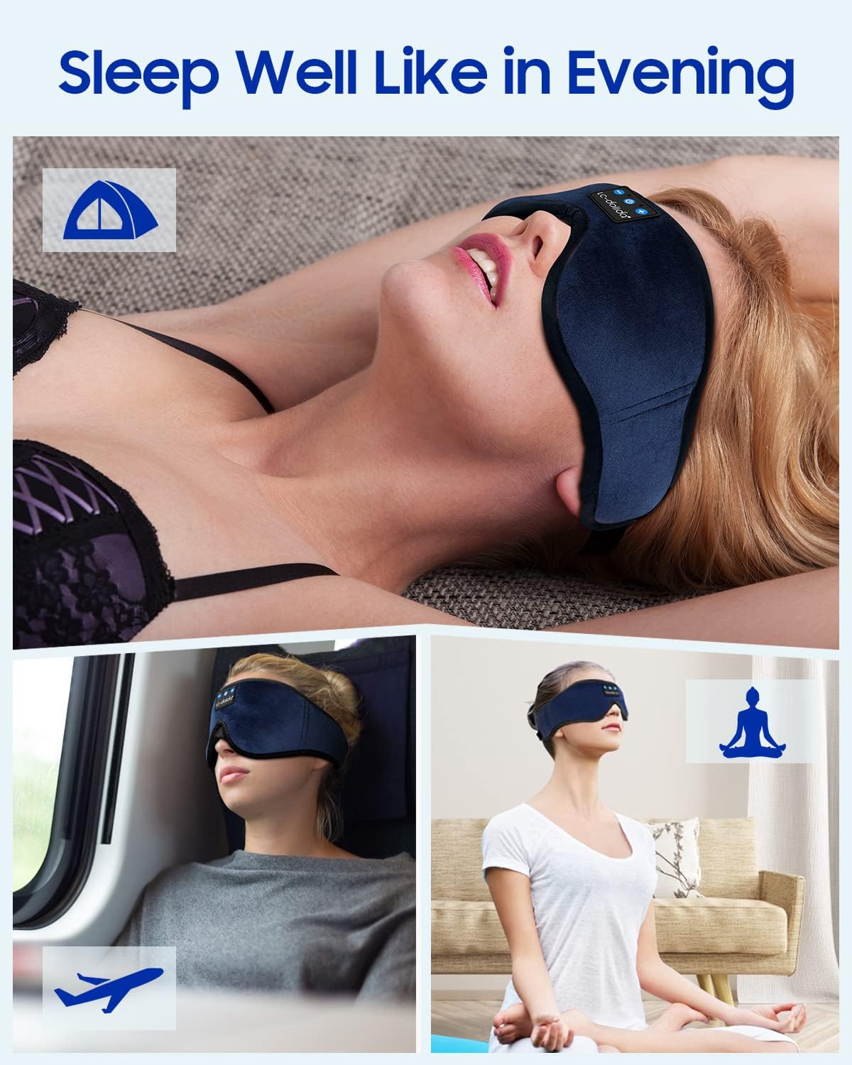 LC-dolida Sleep Headphones, 3D Sleep Mask Bluetooth Wireless Music Eye Mask, Sleeping Headphones for Side Sleepers Sleep Mask with Bluetooth Headphones Ultra-Thin Stereo Speakers Perfect for Sleeping