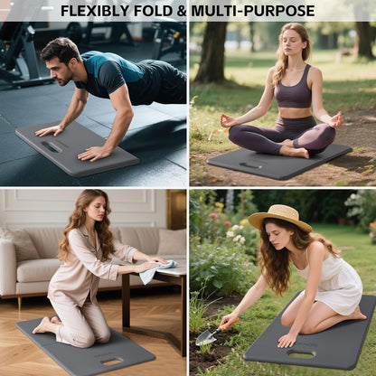 Yoga Knee Pad - Foldable Non-Slip POE Cushion, Folding Support Pad with Handle, Lightweight & Portable for Yoga, Pilates, Fitness