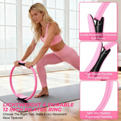 Pilates Ring Set for Women, Pilates Set with Magic Circle,Resistance Bands, Pilates Kit for Home Workout, Pilates Equipment for Strength, Toning and Flexibility(Purple,15pcs)