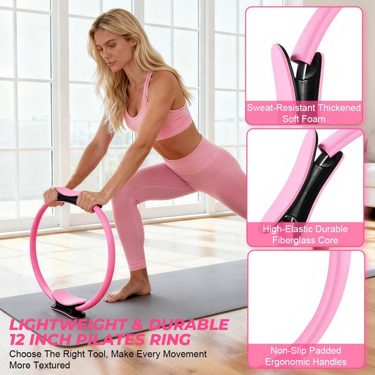 Pilates Ring Set for Women, Pilates Set with Magic Circle,Resistance Bands, Pilates Kit for Home Workout, Pilates Equipment for Strength, Toning and Flexibility(Purple,15pcs)