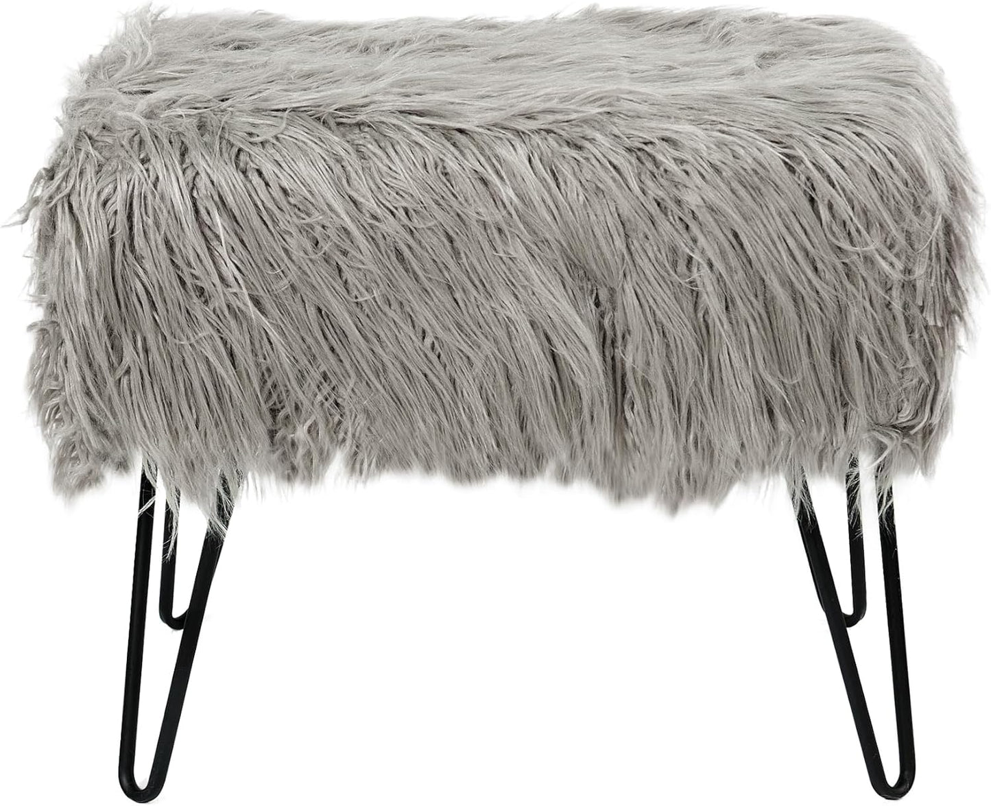 Home Soft Things Green Mongolian Faux Fur Ottoman, Desert Sage, 19'' x 13'' x 17'', Cozy Plush Fluffy Ottoman Foot Rest Stool for Living Room Bedroom Entryway Makeup Bench End of Bed Home Décor